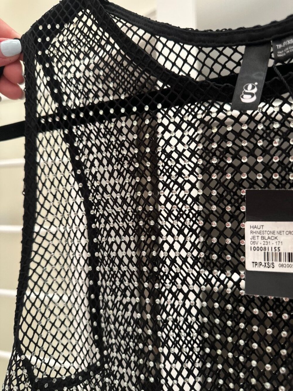 Women's Rhinestone Net Crop Tank - Picture 2 of 8